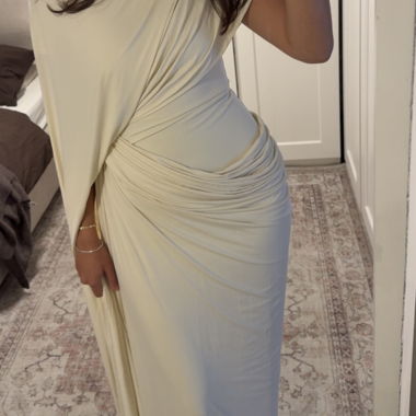 Ecru Draped Long Dress, Size S