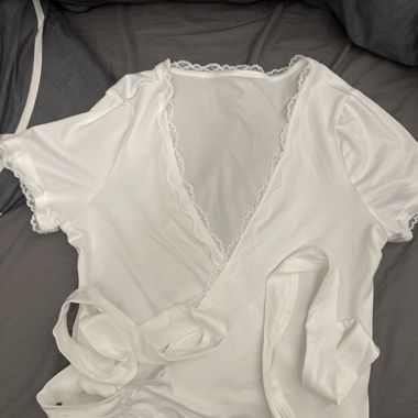 White Wrap-Front Lace Top