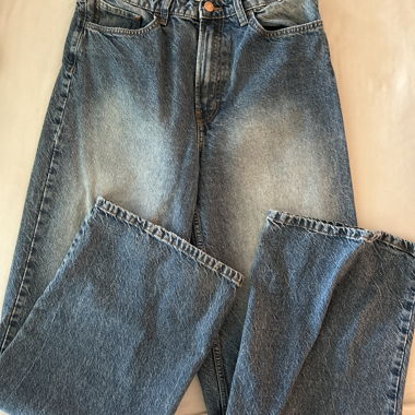 Jeans en denim bleu à taille haute
