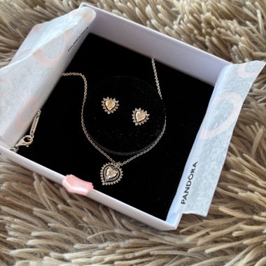 Pandora Necklace Stud Earrings Heart Jewelry Set