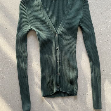 Dark green rib-knit cardigan