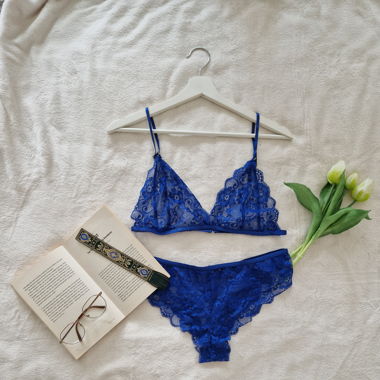 Dessous Set, blau, Spitze