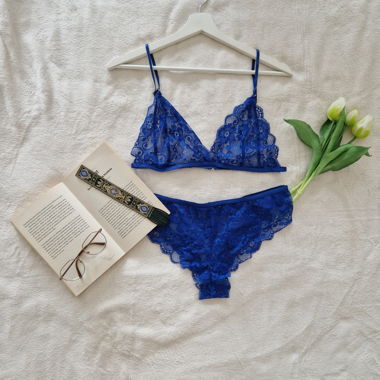 Dessous Set, blau, Spitze