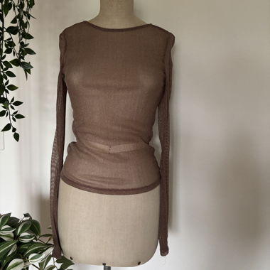 Transparenter Glitzer-Longsleeve in Bronze