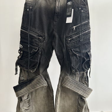 PERSONSOUL DESERT DISTRESSED DENIM CARGO PANTS