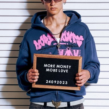 marina blau more money more love zipper