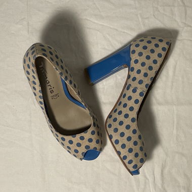 Tamaris Peeptoe High Heels bleu à pois