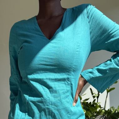 Turquoise V-neck tunic top/mini dress