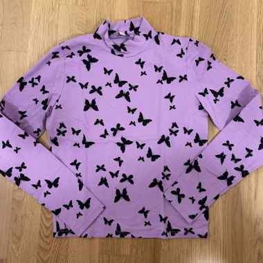 Lilac Butterfly Turtleneck Top - Subdued