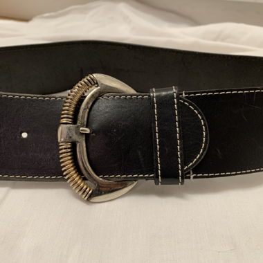 Leather belt with metal buckle