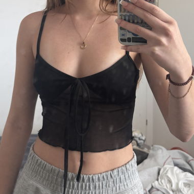 Top Cami corto in mesh nero