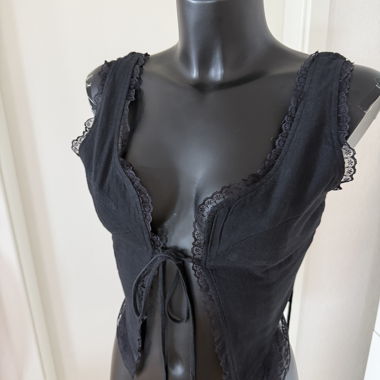 Black Lace Tie Front Top