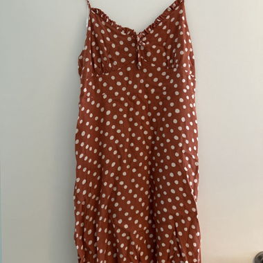 Brown Spaghetti-Strap Dress with Polka Dots