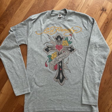 T-shirt Ed Hardy a maniche lunghe grigio