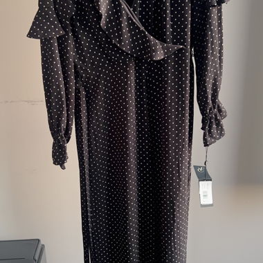 Adrianna Papell black polka dot maxi jumpsuit
