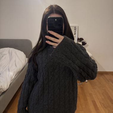 Grauer H&M Zopfmuster-Pullover XS