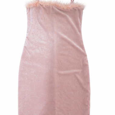 Vestito rosa in velluto con piume – ottime condizioni