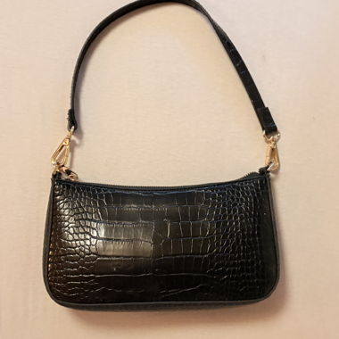 Black Shoulder Bag with Croc Embossing