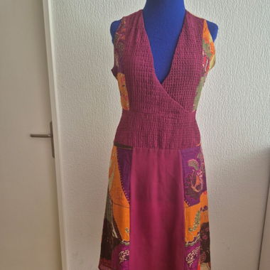 Robe patchwork bordeaux et multicolore