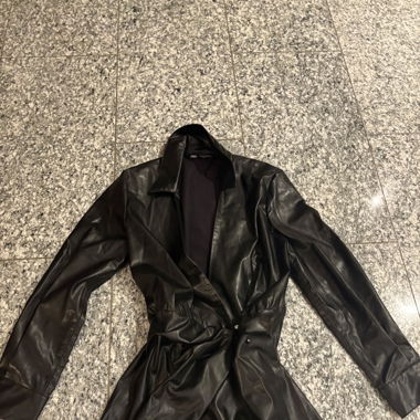 Black Faux Leather Coat