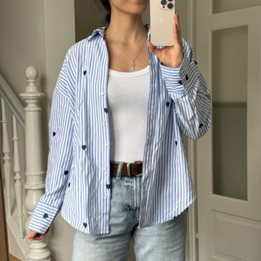 Blusa Oversize a righe con cuori