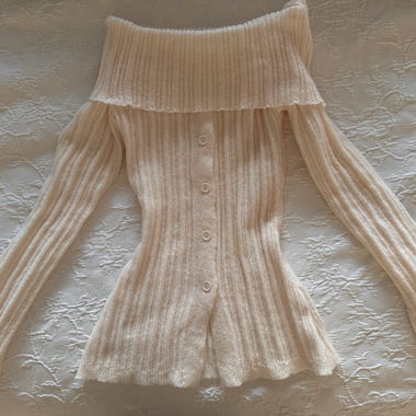 Cream Ribbed Knit Off Shoulder Top