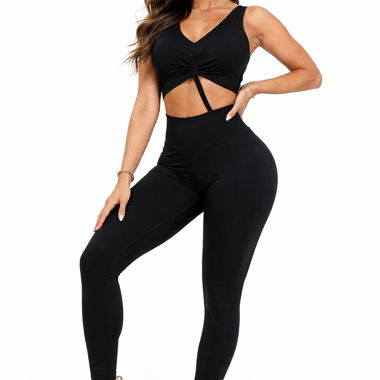 Completo sport nero top e leggings, S