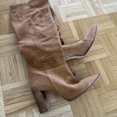 Brown suede heeled boots