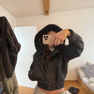 Giacca slouch in denim grigio scuro