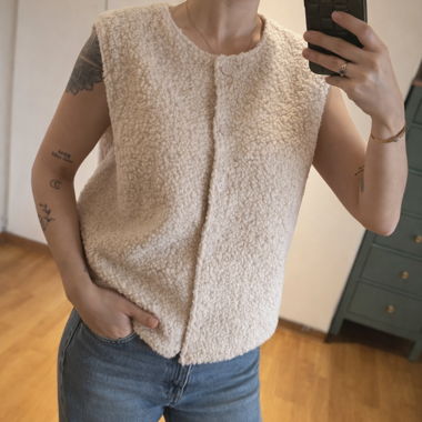 Beige Teddy-Weste ohne Arm