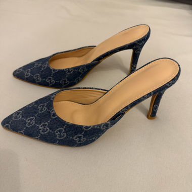 Blue Denim Heeled Mules