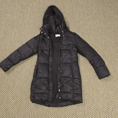 Black Quilted Coat with Hood