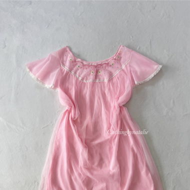 Vintage Rosa Chiffon Nachthemd (M)