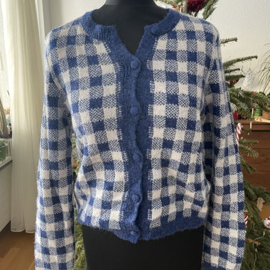 Cardigan a quadri blu/bianco 