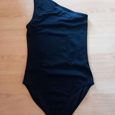Black asymmetric one-piece swimsuit