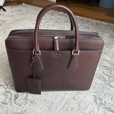 PRADA Aktentasche Saffiano Leder kaffebraun
