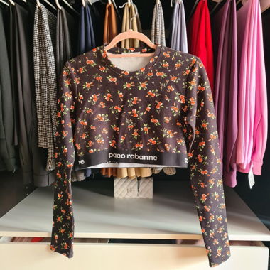 Paco Rabanne Floral Long Sleeve Crop Top