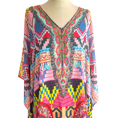 Caftan/Robe de plage en voile multicolor T.U