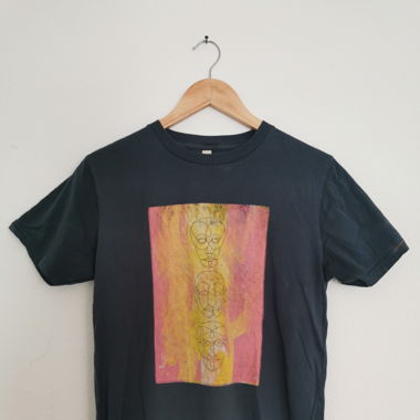Blue T-shirt S with Screen Print 100% Organic Cotton