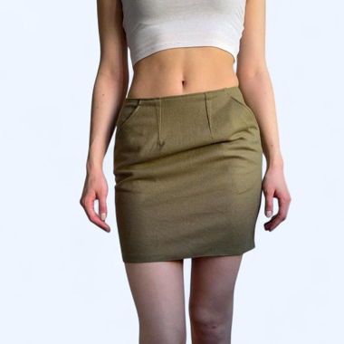 90s Low Rise Khaki A-Line Mini Skirt