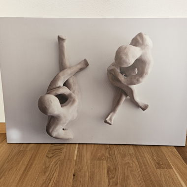 Tableau, statues pose yoga en argile sur toile