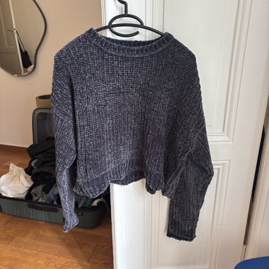 Zara short chenille knit sweater grey M