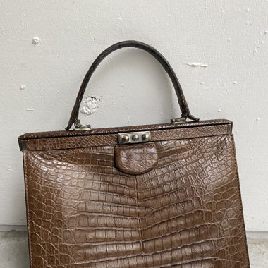 Vintage-Handtasche braun Leder Krokodilleder 50er