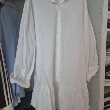 White Oversize Shirt Dress with Ruffle