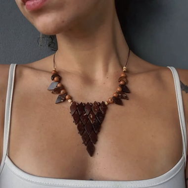 Wooden art necklace moon nature eco buho gift 