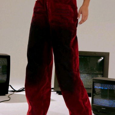 Denim straight-cut trousers with velvet effect