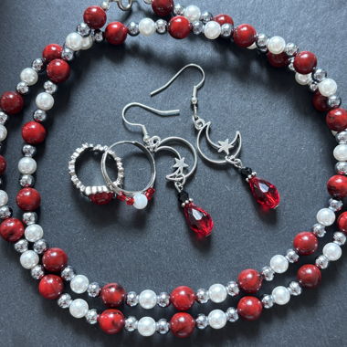 Red and Silver Jewelry Set