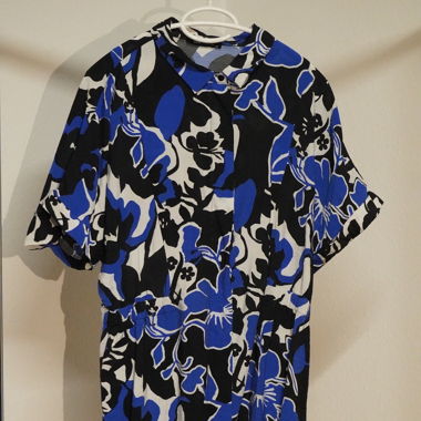 Blue-Black Floral Short Sleeve Dress Size XL