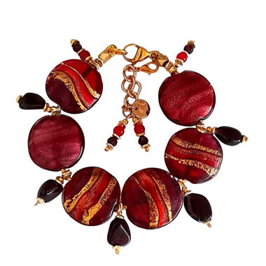 Schmuck Armband Muranoglass Blattgold Granat