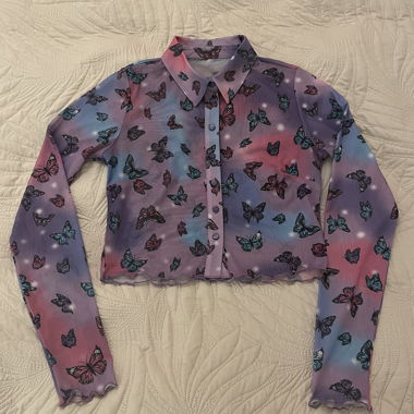 Butterfly Print Crop Shirt